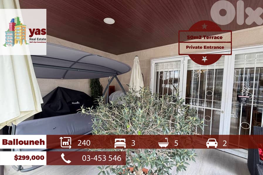 Ballouneh 240m2 | 50m2 Terrace | Prime Location | Private Entrance |WA 0