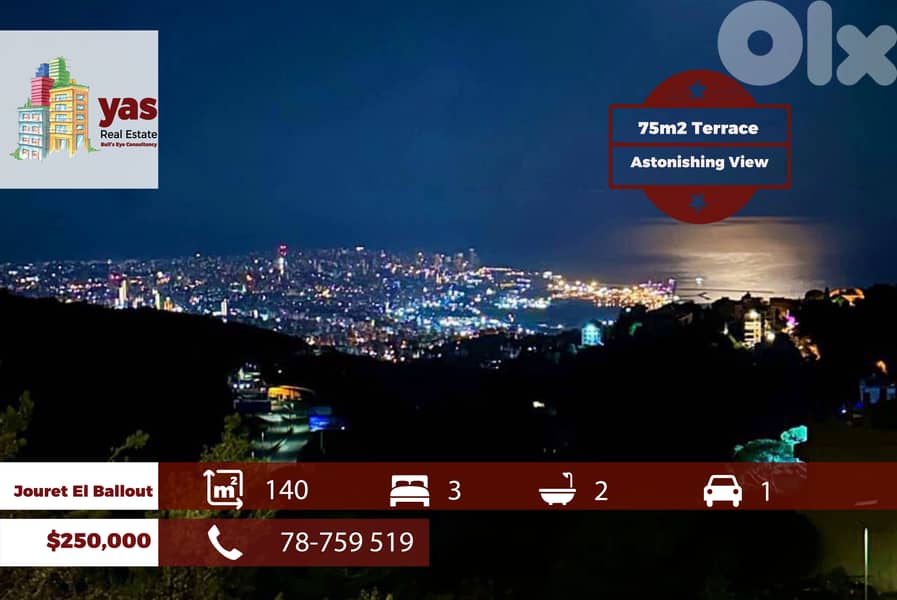 Jouret El Ballout 140m2 | 75m2 Terrace | New Flat | Unlockable View|OH 0