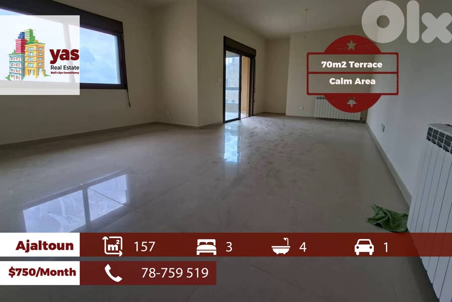 Ajaltoun 157m2 | 70m2 Terrace | Rent | Private Street | View | KH 0