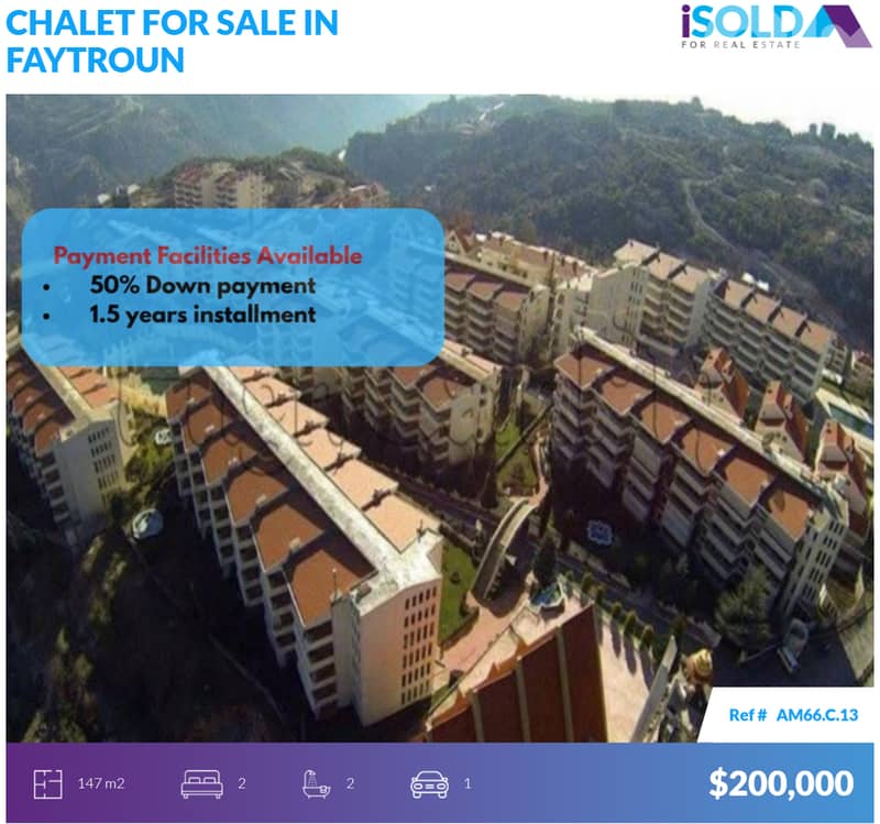 "Payment facilities"147m2 Chalet+View+Pool/Gym 4sale in faytroun 0