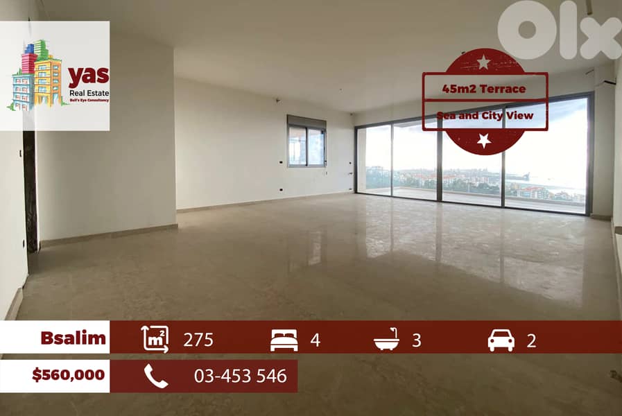 Bsalim 275m2 | 45m2 Terrace | City & Sea View | Prime Location | PED 0