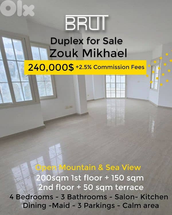 285 sqm Duplex in Zouk Mikhael Open views 0