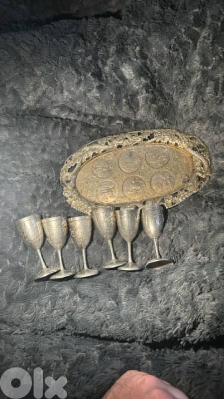 1940s silver serving tray and six matching goblets 0