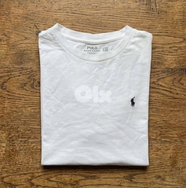 RALPH LAUREN POLO TEE - WHITE TEE WITH BLACK LOGO - SIZE MEDIUM 0
