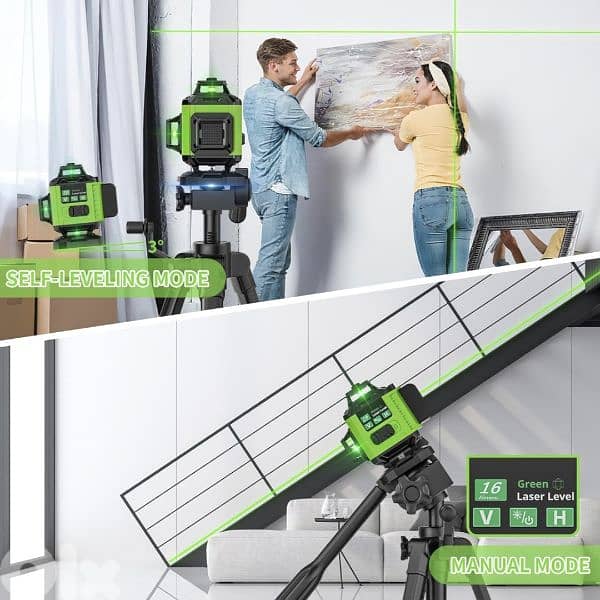Rotary Laser Level Green 4 x 360°,Self Levelling 16 Green Cross Line 5
