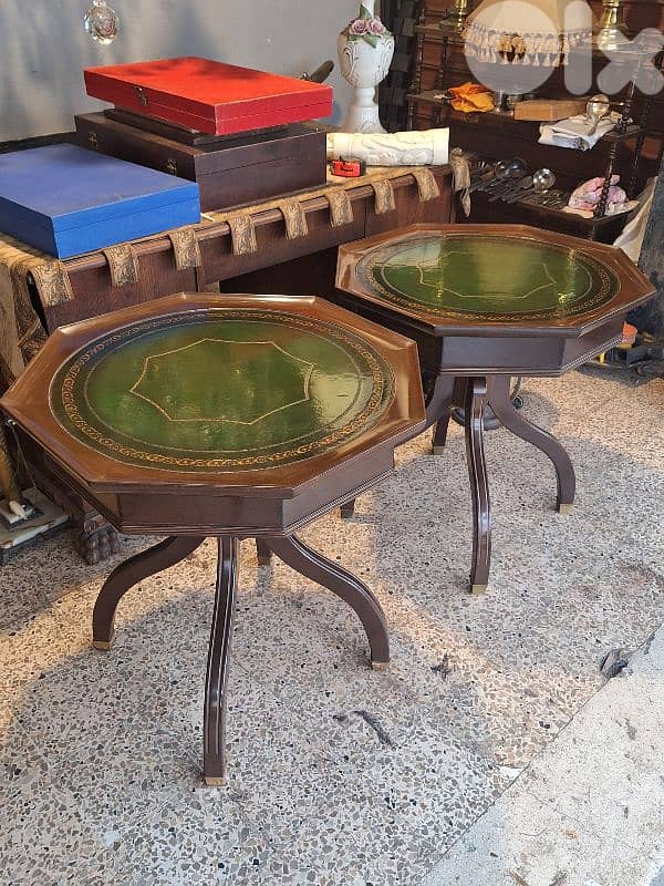 2 antique english leather top tables 0