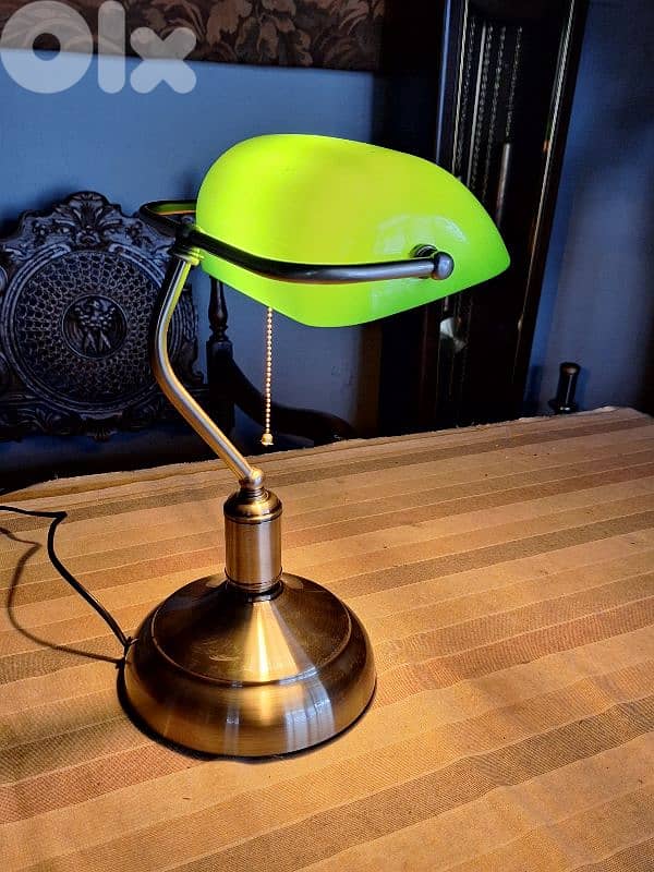 bankers green opaline lamp 0