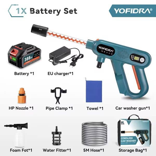 YOFIDRA 21 V Battery Pressure Washer, 80 Bar Portable Pressure Washer 0