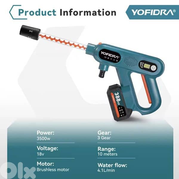 YOFIDRA 21 V Battery Pressure Washer, 80 Bar Portable Pressure Washer 1
