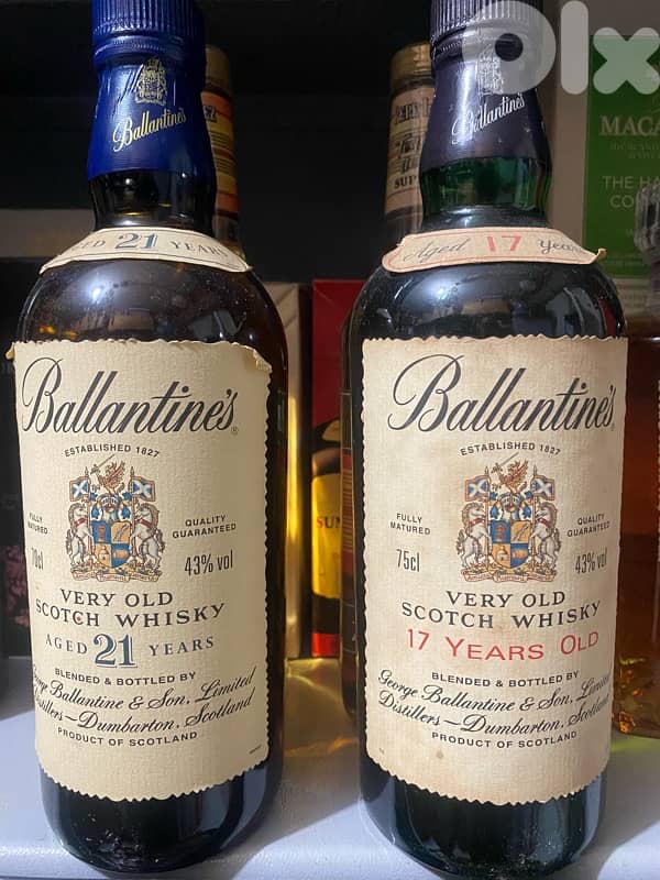 old bottle deco ballantines 21 and 17 0