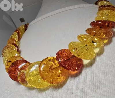 20$ Vintage Confetti Amber Lucite Beads Necklace Multicolor