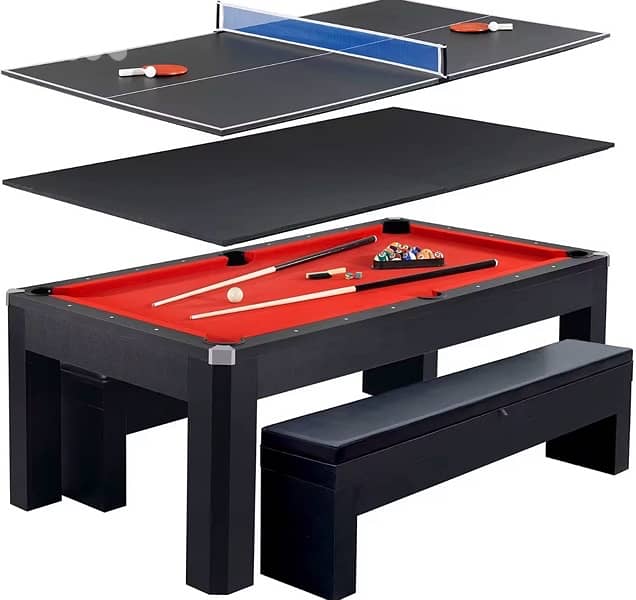 7 FT Pool table with table tennis / dinning top / leather chairs 0