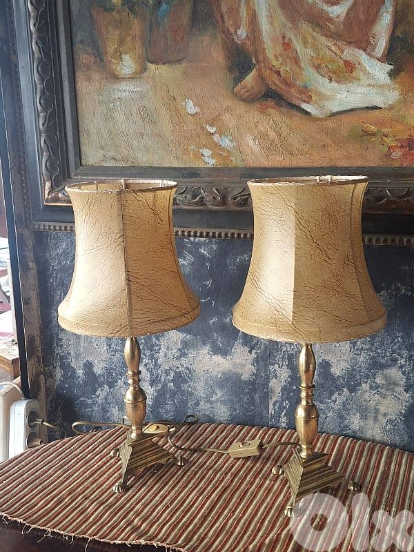 2 antique french leather and brass lamps 3