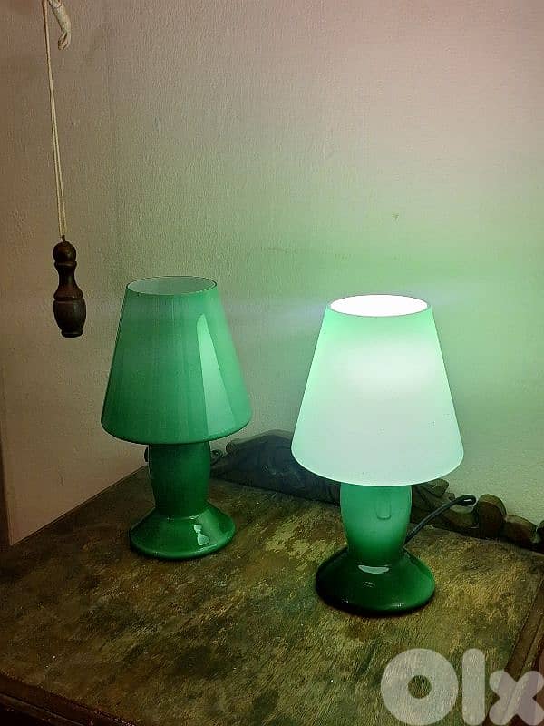 pair of italian green opaline lamps 0