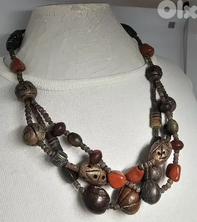 10$ boho wood carnelian beaded necklace