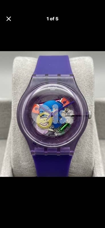 Vintage Swatch New Gent Purple Lacquered Skeleton Watch 41mm Swiss md 0