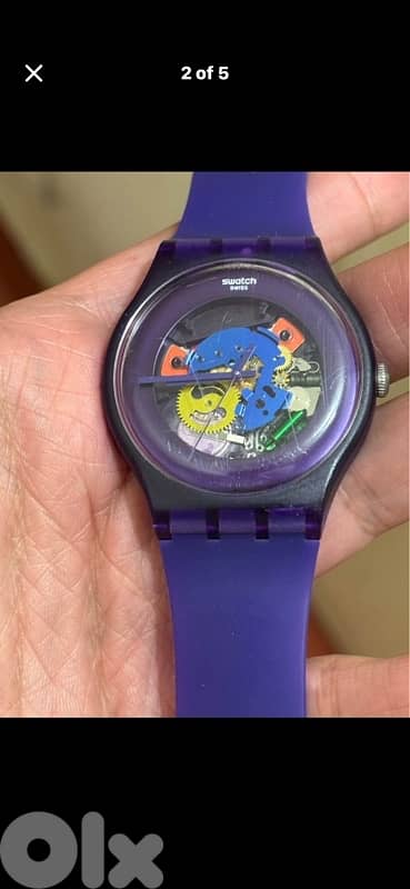 Vintage Swatch New Gent Purple Lacquered Skeleton Watch 41mm Swiss md 1