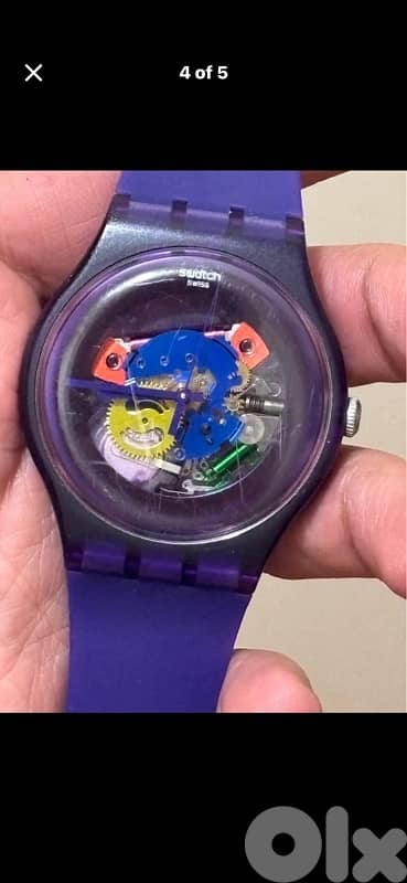 Vintage Swatch New Gent Purple Lacquered Skeleton Watch 41mm Swiss md 3