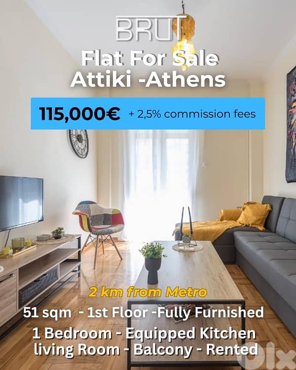 51 sqm Rented Apartment for sale in Attiki Athens Greece 0
