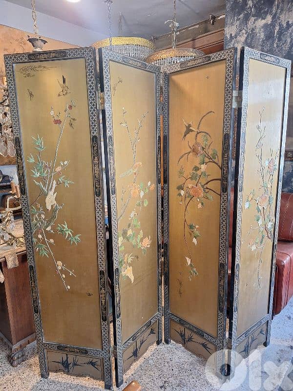 antique chinese wooden paravan 0