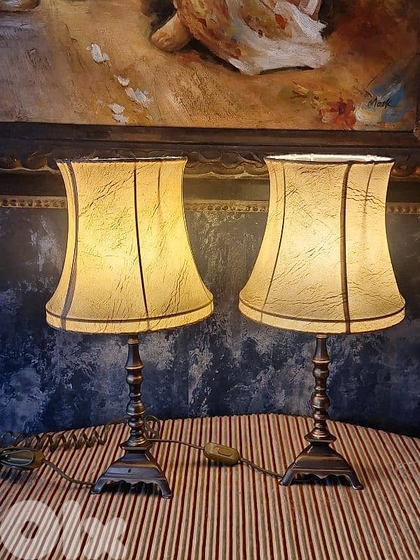 2 bronze and leather english lamps 0