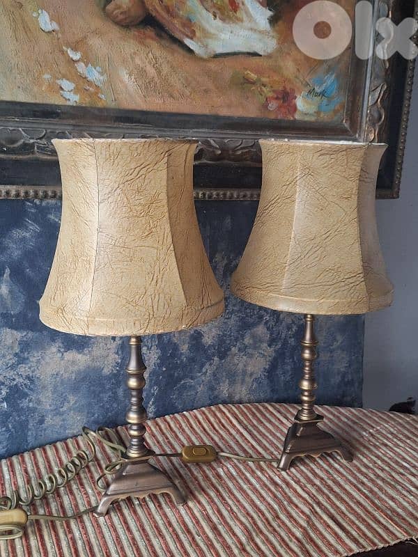 2 bronze and leather english lamps 4