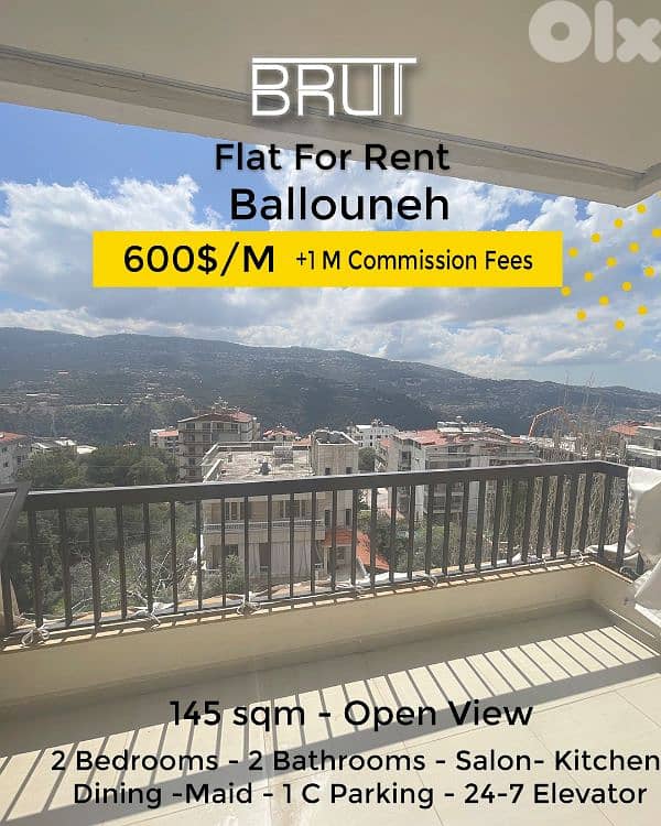 145 sqm Open view apartment for rent in Ballouneh 0