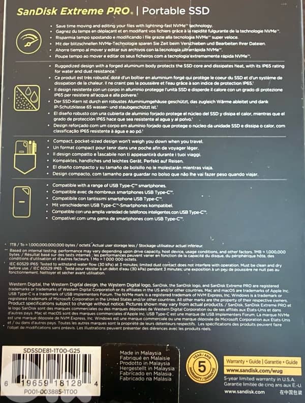 External hard disk SanDisk 1TB E81 Extreme Pro 1