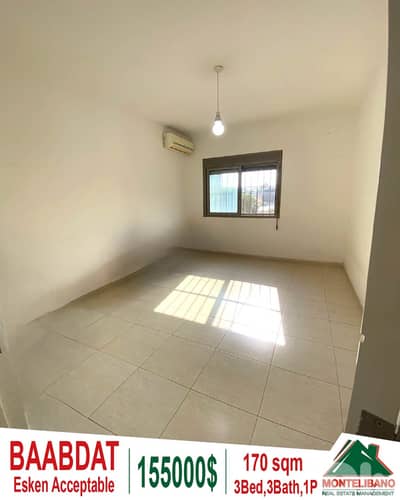 170sqm Apartment For Sale in Baabdat with Open View "Esken Acceptable"