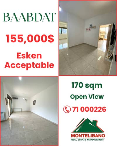 170sqm Apartment For Sale in Baabdat with Open View "Esken Acceptable"
