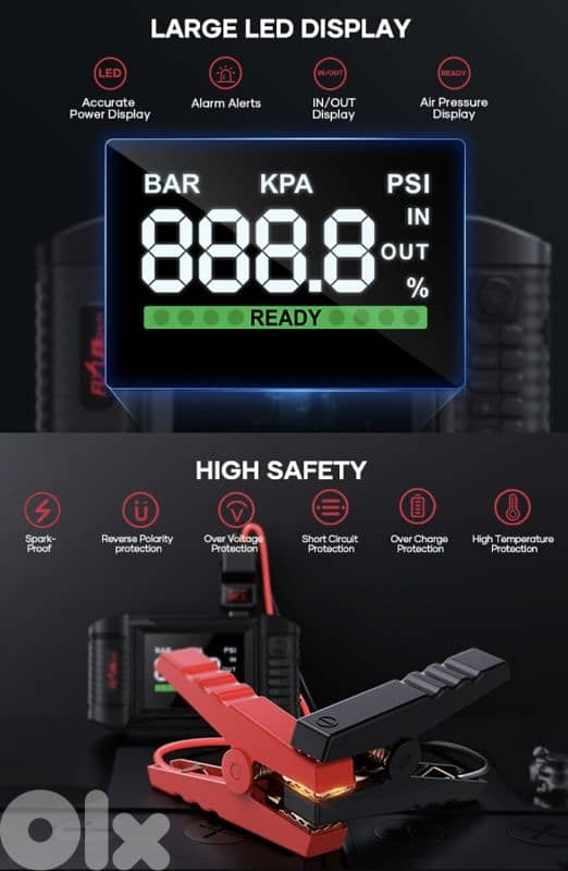 YABER Battery 9-in-1 4500A 150PSi Booster+Jump Starter+ Air Compressor 6