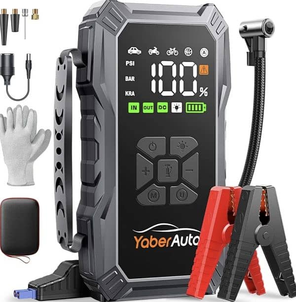 YaberAuto 6000A Jump Starter. 150PSI Air Compressor,12V Battery Booster 0
