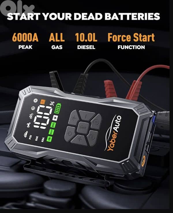 YaberAuto 6000A Jump Starter. 150PSI Air Compressor,12V Battery Booster 1