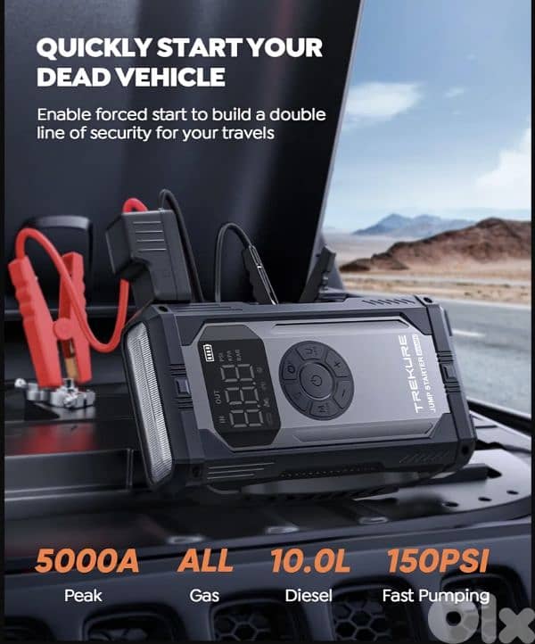 TREKURE 4000A portable Jump Starter 12V Booster+150 PSI Air Compressor 1