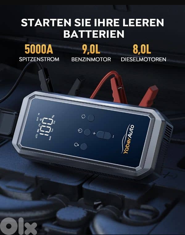 YaberAuto Starter 150PSI Compressor, 21800mAh, 5000A Power+ led light 1