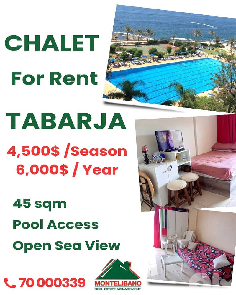 45 sqm Chalet For Rent in Tabarja طبرجا with Pool Access 0