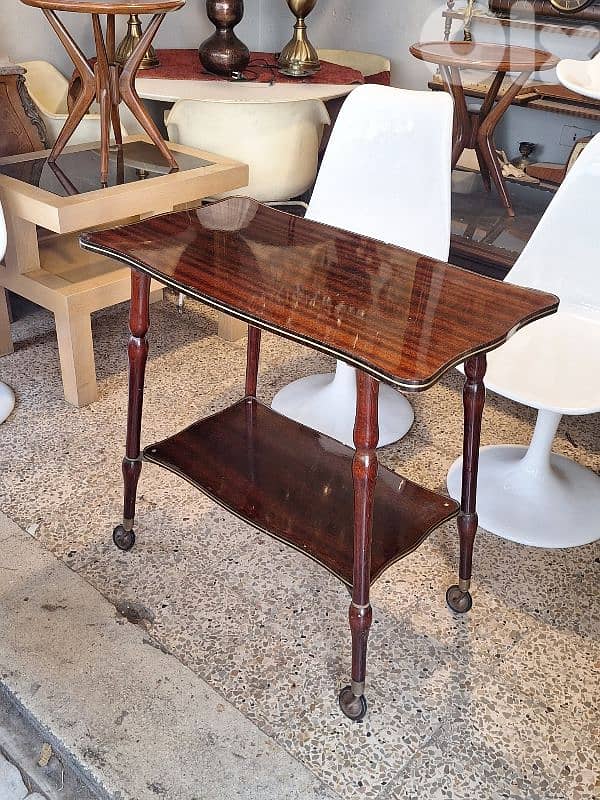antique english wooden trolley 0