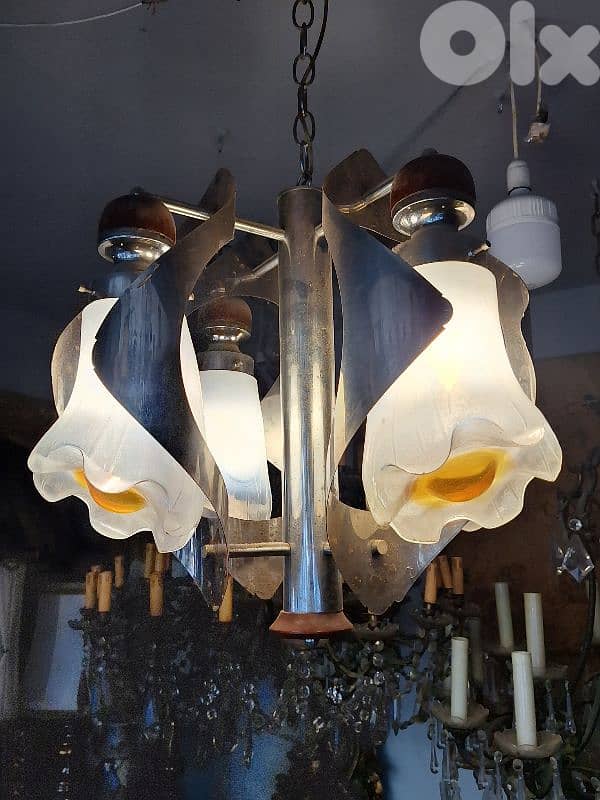 midcentury italian chrome chandelier 1