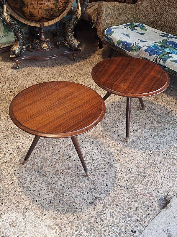 massif wood 2 vintage original tripod tables 0