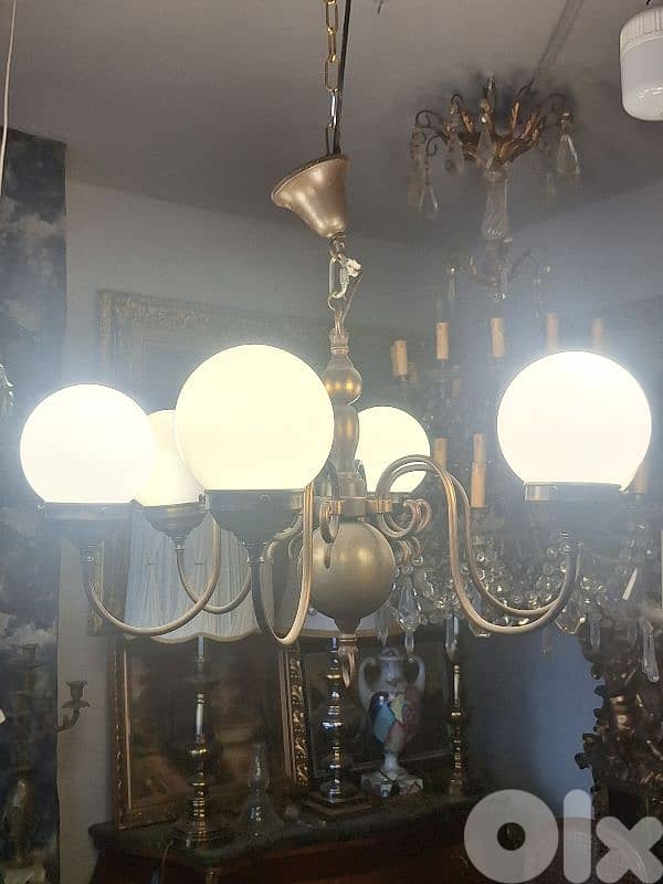 antique bronze and opaline large chandelier 0