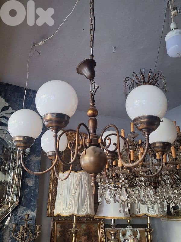 antique bronze and opaline large chandelier 1