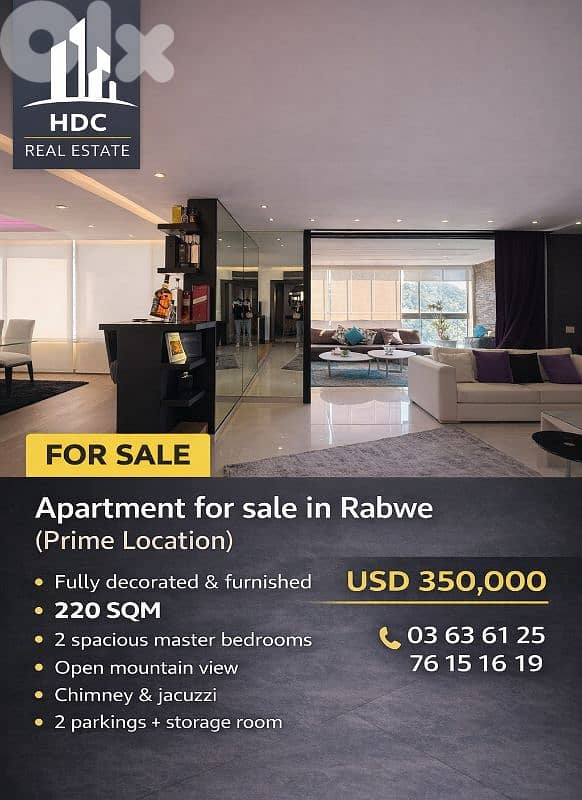 Rabwe/ Prime location / Fully furnished 220 sqm / open view 0