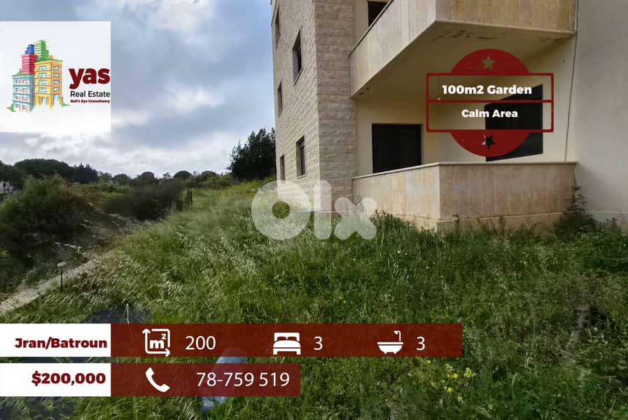 Batroun/Jran 200m2 | 100m2 Garden | Calm Area | Catch | MCH 0