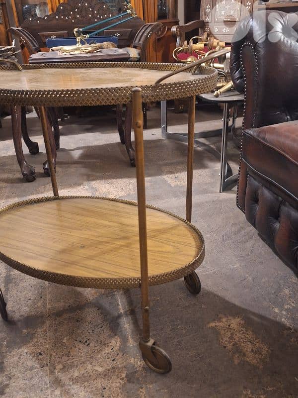antique wood and brass removable trays trolley 1