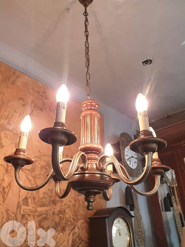 european heavy wood and brass flemish chandelier 0