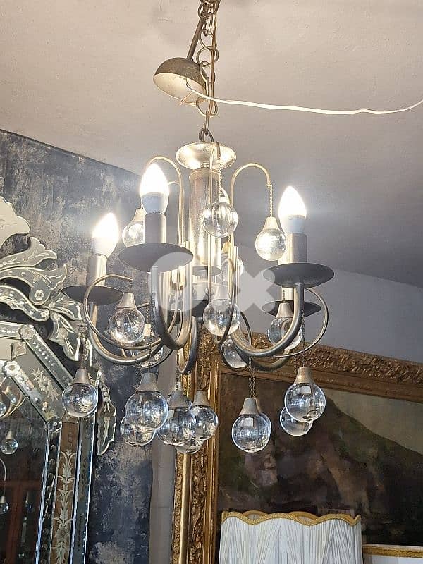 midcentury chrome and crystal chandelier 0