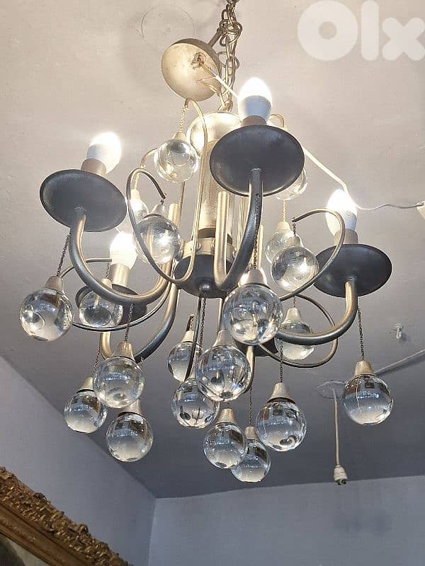 midcentury chrome and crystal chandelier 1