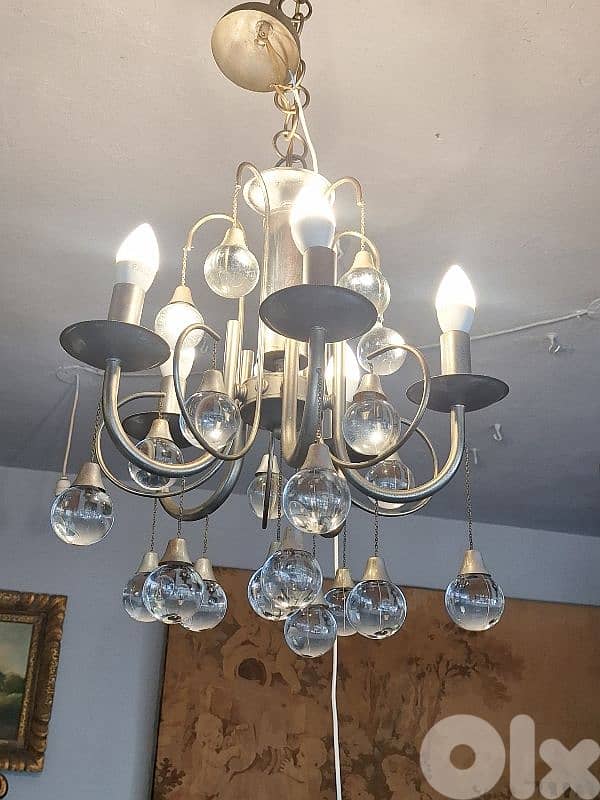 midcentury chrome and crystal chandelier 2