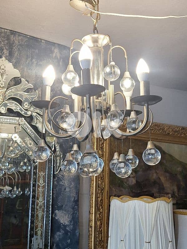 midcentury chrome and crystal chandelier 3