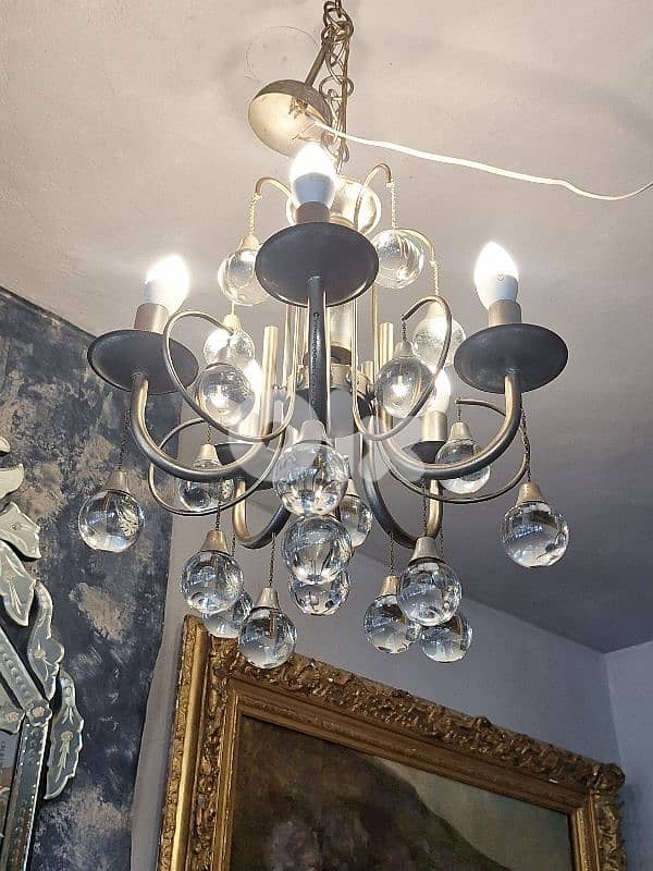 midcentury chrome and crystal chandelier 4